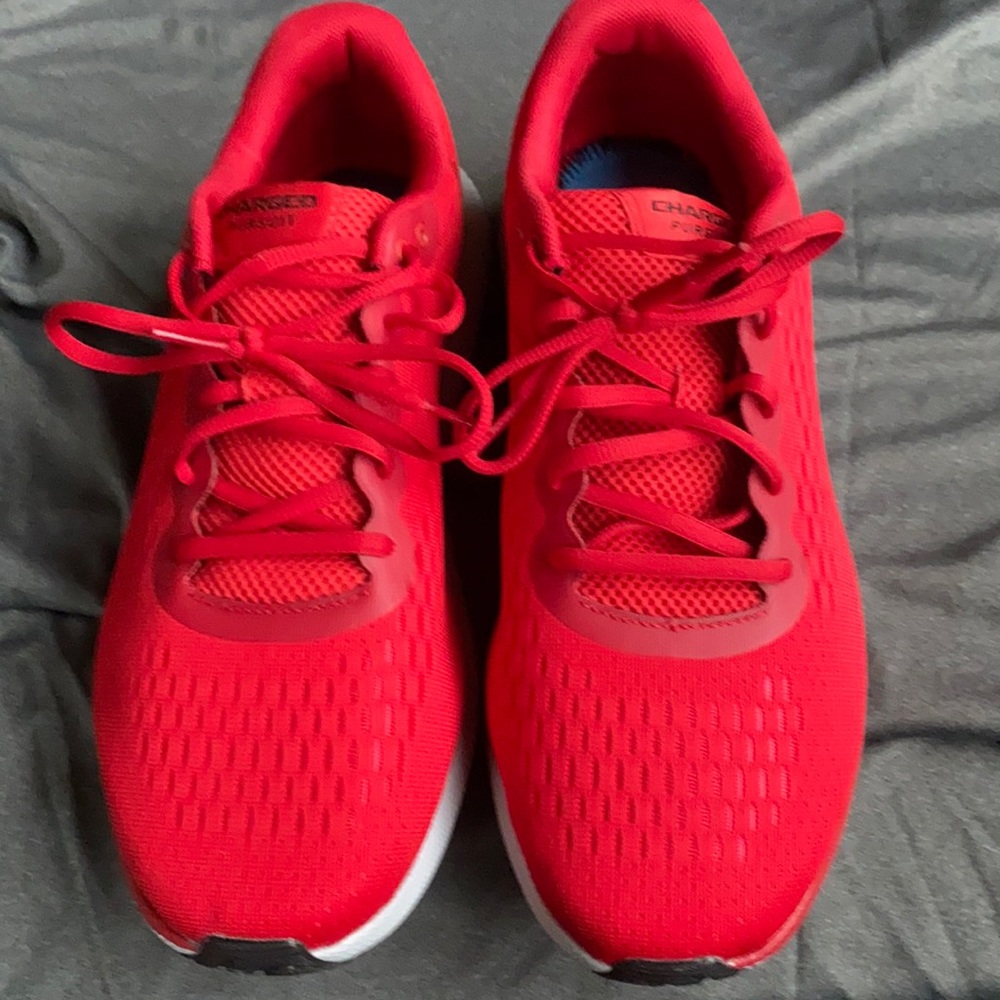 Under armor, Charged Pursuit, Red running shoes. Size 11.5. No insoles.